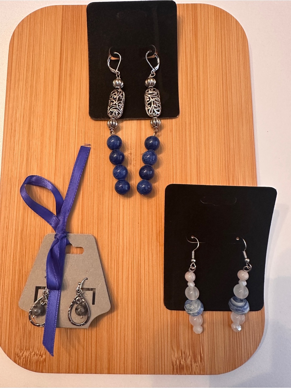 Handmade Blue & Silver Earring Bundle | Artisan Jewelry Collection | 3 Pairs